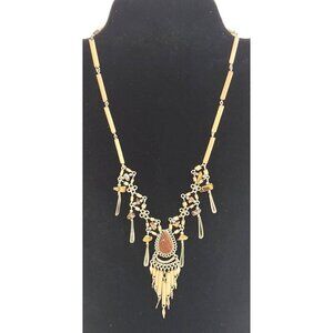 Handmade Bohemian Necklace With Brown Wood Beads & Dangle Accents